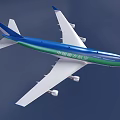 Blue and Green Passenger Airplane Flying Under Blue Sky With Blue Wings and White Clouds