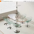 Modern Glass Dining Table Set With Transparent Chairs And Metal Base 3d model