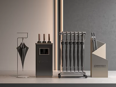 Public Facility With Umbrella Rack Disinfecting Machine And Multiple Umbrellas For Public Use 3d model