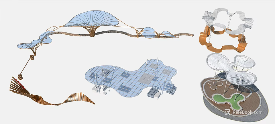 Modern Pergola Design With Curved Structure Glass Roof And Seating Area 3d model 
