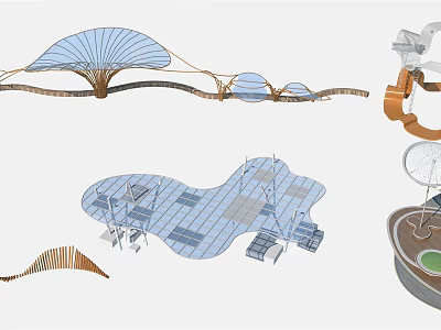 Modern Pergola Design With Curved Structure Glass Roof And Seating Area 3d model