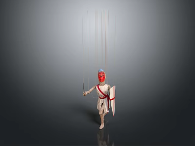 Game Movie Character Marionette With Red Mask Holding Sword And Shield Controlled By Strings 3d model