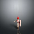 Game Movie Character Marionette With Red Mask Holding Sword And Shield Controlled By Strings