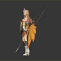Game Movie Character With Pink Hair Yellow White Outfit Holding Long Staff And Maple Leaf Wings