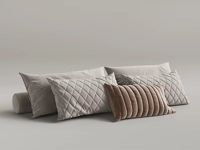 Soft Velvet Cushions With Diamond Pattern And Striped Design In Neutral Tones 3d model
