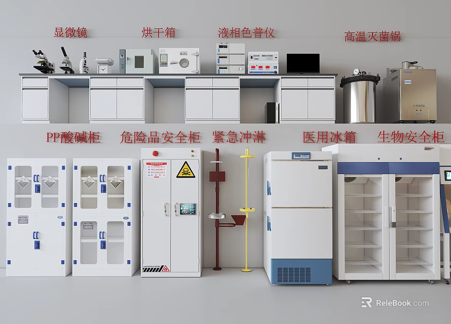 Medical Equipment Setup With Microscopes Drying Ovens High Speed Sterilizers And Bio Safety Cabinets 3d model 