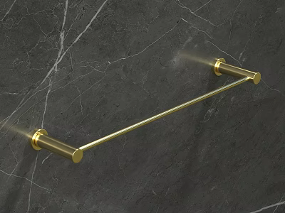 Gold Bathroom Towel Rack Mounted On Dark Gray Marble Wall Surface 3d model