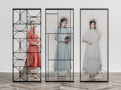 Modern Decorative Room Dividers With Geometric Patterns Glass Panels And Metal Frames 3d model