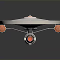 Spaceship Model White Circular Hull With Twin Cylindrical Engines Orange Accents And Detailed Structure