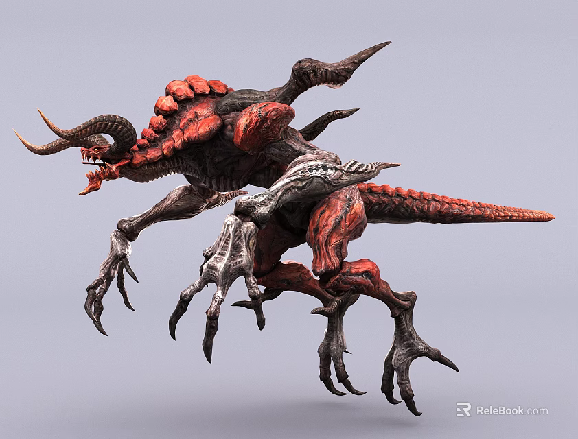 Fierce Red Game And Movie Monster Character With Horns Claws And Multiple Legs 3d model 
