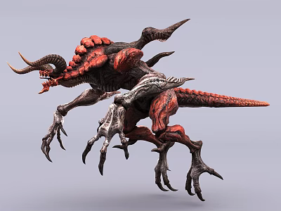 Fierce Red Game And Movie Monster Character With Horns Claws And Multiple Legs 3d model