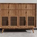 Wooden Dresser With Drawers And Rattan Panel Cabinet Doors On Slim Wooden Legs
