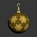 Golden Christmas Ornaments With Snowflake Patterns And Hooks On Gray Background
