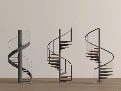 Modern metal revolving staircase metal wood handrail wrought iron 3d model