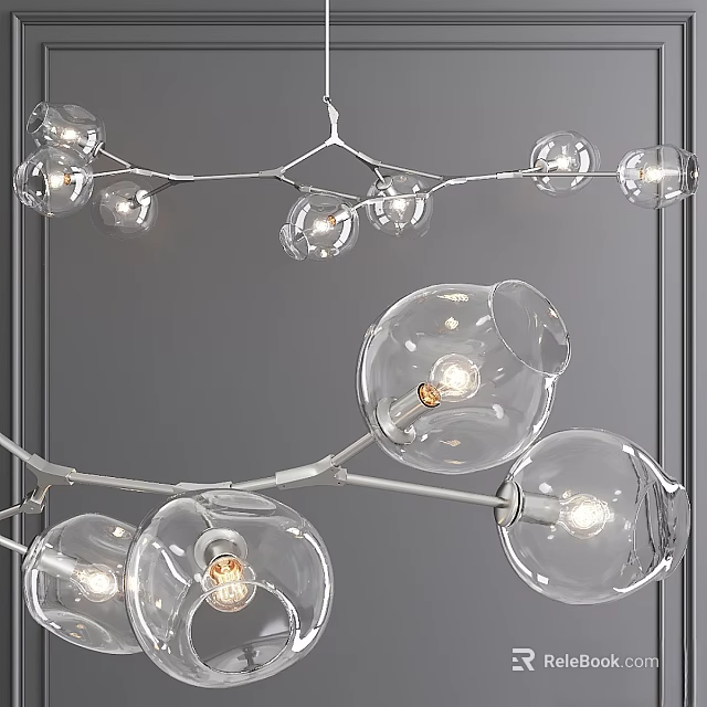 Elegant Modern Chandelier With Branch Designed Metal Frame And Transparent Glass Globes 3d model 