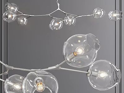 Elegant Modern Chandelier With Branch Designed Metal Frame And Transparent Glass Globes 3d model