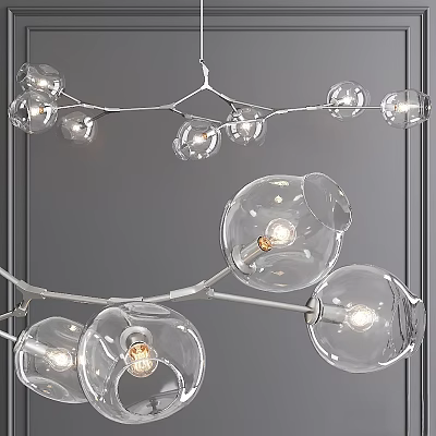 Elegant Modern Chandelier With Branch Designed Metal Frame And Transparent Glass Globes 3d model