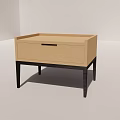 Light Wood Bedside Table with Single Drawer and Black Slim Legs 3d model