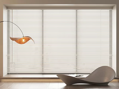 Light Colored Window Blinds In Modern Living Room With Lounge Chair And Floor Lamp 3d model