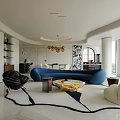Luxury Modern Open Living And Dining Room With Stylish Curved Sofas And Elegant Interior Design