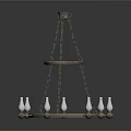Vintage Metal Steering Wheel Shaped Chandelier With Hanging Chains And Decorative Balls