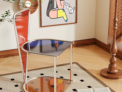 Modern Single Chair with Metal Frame Transparent Seat and Rug in Room Corner with Painting 3d model