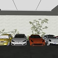 Different Colored Cars Parked in Modern Indoor Space with Skylight and Green Plants