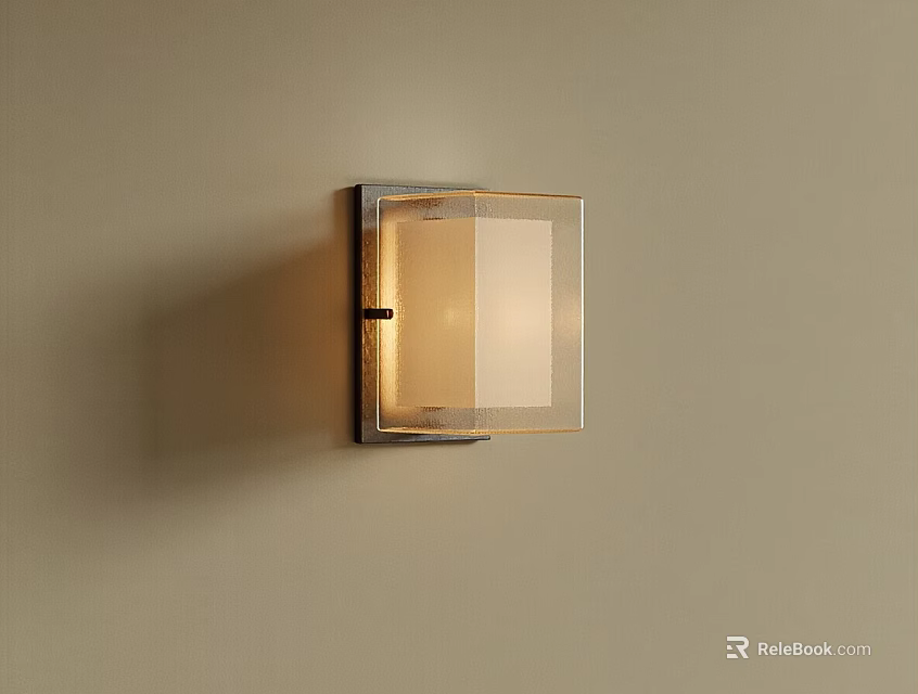 Modern Minimalist Wall Light On Beige Wall With Square Transparent Glass Shade And Warm Light 3d model 