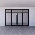 Modern Glass Double Doors With Black Frame Installation On White Wall And Gray Floor