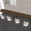 Modern Office Table and Chairs Set with Long Wooden Top White Rolling Chairs