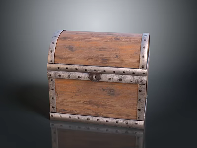 Vintage Style Wooden Storage Box With Metal Trim And Rivets For Home Organization 3d model