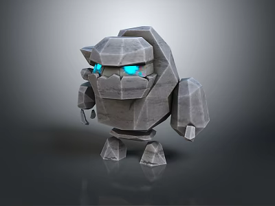 Low Poly Stone Robot Character With Glowing Blue Eyes And Rigid Body Features 3d model
