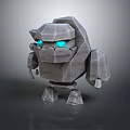 Low Poly Stone Robot Character With Glowing Blue Eyes And Rigid Body Features