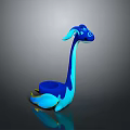3D Blue Cyan Long Neck Creature With Smooth Texture Reflective Base On Dark Background 3d model