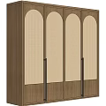 Elegant Wooden Wardrobe Interior Design With Arched Doors Woven Panels And Black Handles