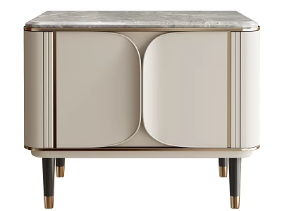 Modern Beige Console Cabinet With Marble Top And Gold Accent Legs 3d model