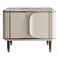 Modern Beige Console Cabinet With Marble Top And Gold Accent Legs