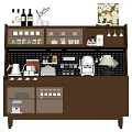 Brown Sideboard With Open Shelves Storage For Wine Bottles Coffee Makers Plants And Decor
