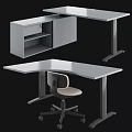 Modern L shaped Office Desk with Adjustable Height Legs Ergonomic Chair and Storage Cabinet