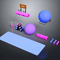 Yoga Equipment Collection Including Mat Balls Foam Roller Dumbbells Hanger And Spray Bottle