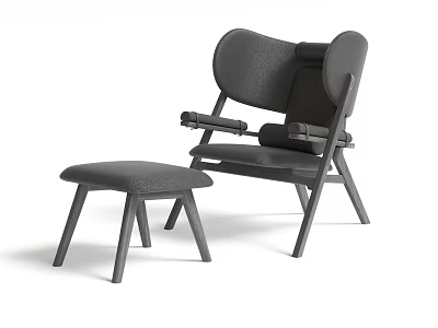 Modern Minimalist Dark Gray Accent Chair With Ottoman Stool And Upholstered Armrests High Back Design 3d model