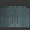 Blue Curved Sculptural Carving With Wavy Texture Screen Design And Spiked Top