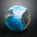 Garden Landscape Design On Globe With Lush Green Vegetation Rocky Cliffs And Blue Sea
