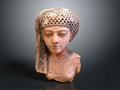 Ancient Egyptian Female Head Bust Sculpture With Woven Headdress And Painted Facial Features 3d model