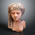 Ancient Egyptian Female Head Bust Sculpture With Woven Headdress And Painted Facial Features
