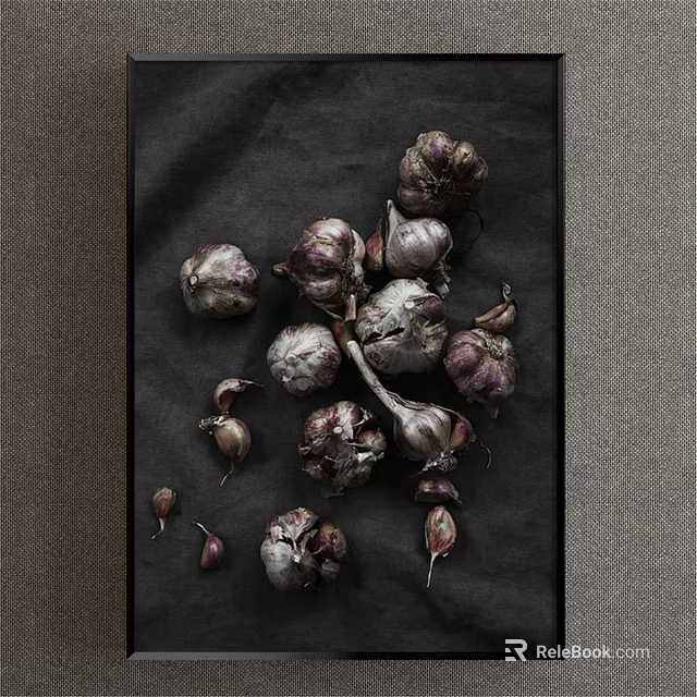 Heap Of Fresh Purple Garlic Bulbs On Dark Textured Background 3d model 