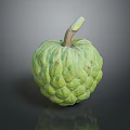 Fresh Ripe Green Custard Apple With Textured Surface And Brown Stem