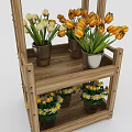 Decorative Wooden Tiered Garden Shelf With Potted Tulips And Daisies