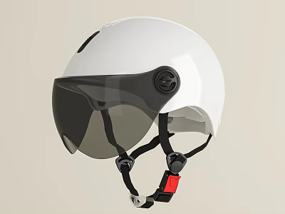 White Safety Helmet With Black Visor And Adjustable Straps Red Detail 3d model