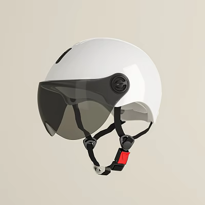 White Safety Helmet With Black Visor And Adjustable Straps Red Detail 3d model